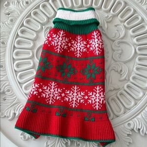 Festive Red and Green Knit Dog Sweater